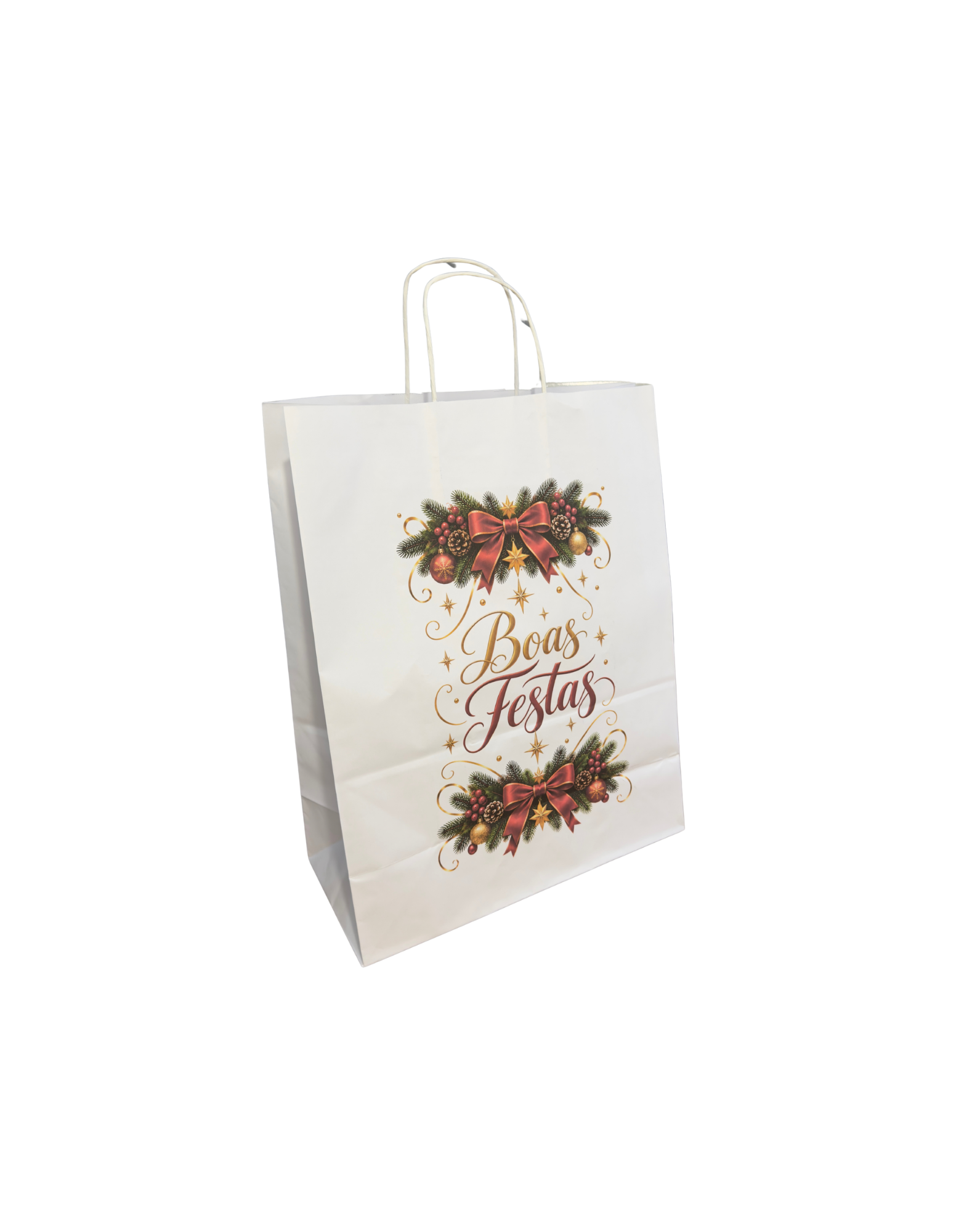 Natal Saco Asa Torcida 35x16x44 (4) Sacos de Asa Torcida Vertical Branco - Boas Festas - Image 1